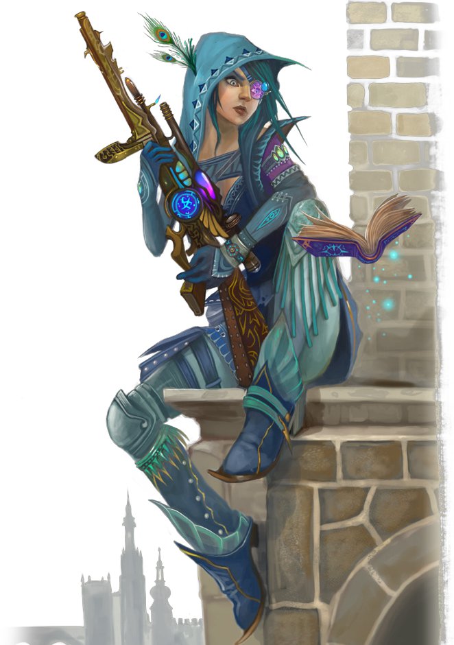 An illustration of the Spellslinger class, rights reserved to Paizo.
