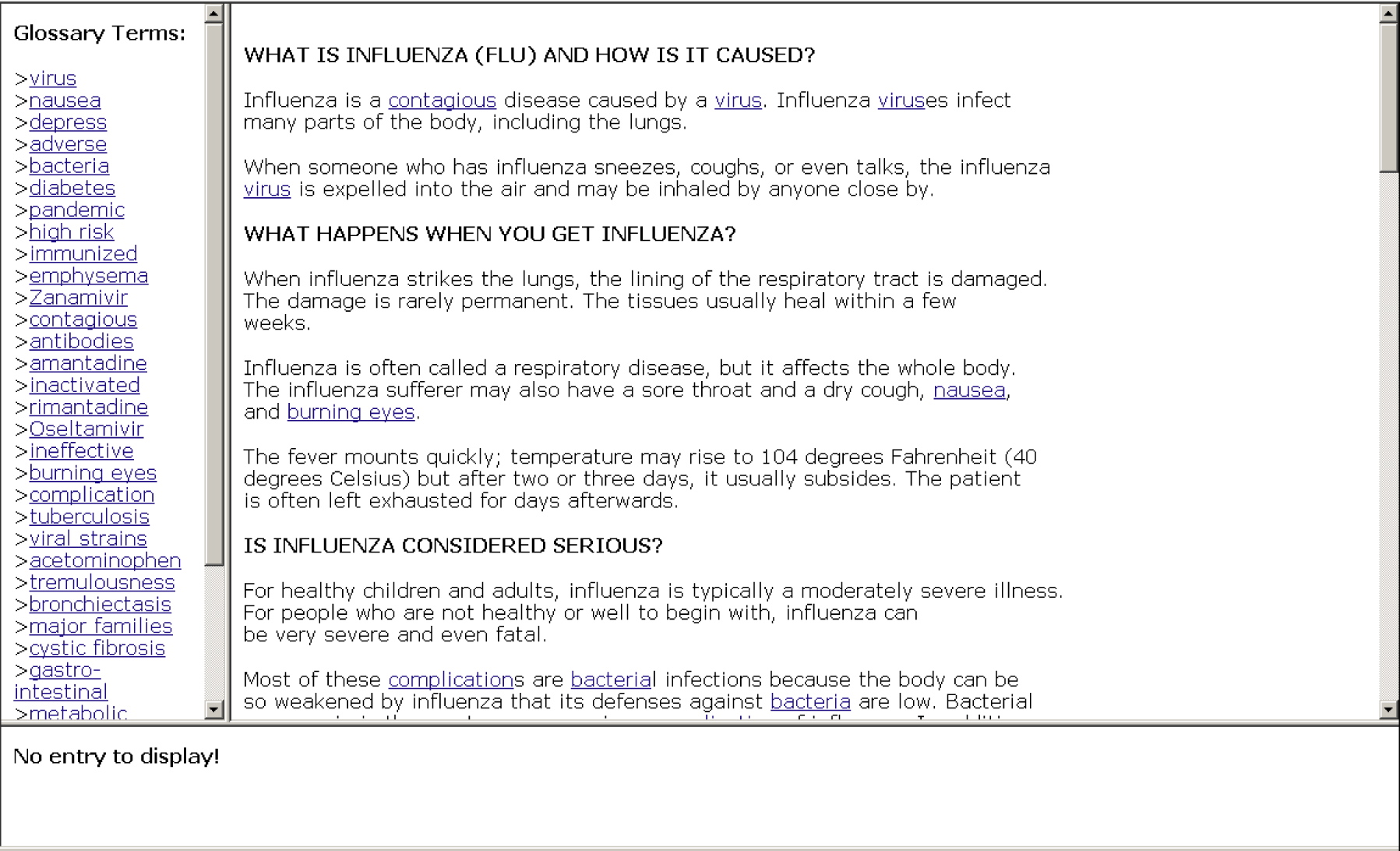 screenshot of three part glossary interface